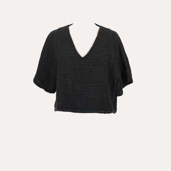 Pokoloco Muslin Cotton Crinkle Crop Top - Size OS - Distressed Natural Black - Picture 9 of 13